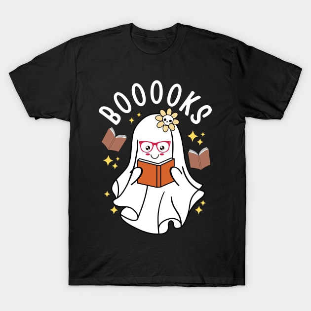 Halloween Booooks Cute Ghost Reading Books Women Girls T-Shirt by Raventeez